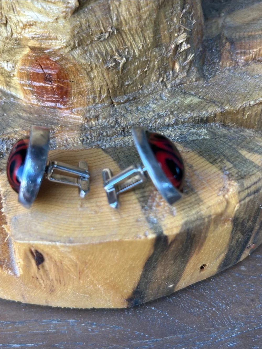Hickok 60's Black and Red Oval Acrylic StoneCufflinks